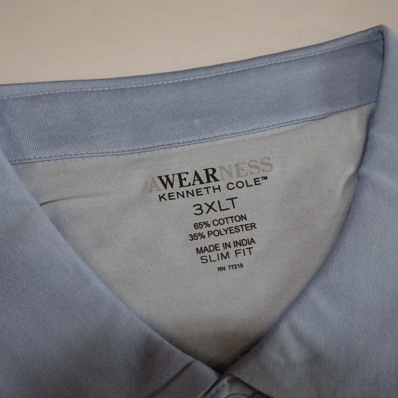 Kenneth Cole Men's Slim Fit Jersey Polo Shirt Size 3XLT NWT Long Sleeves Blue - Picture 6 of 7